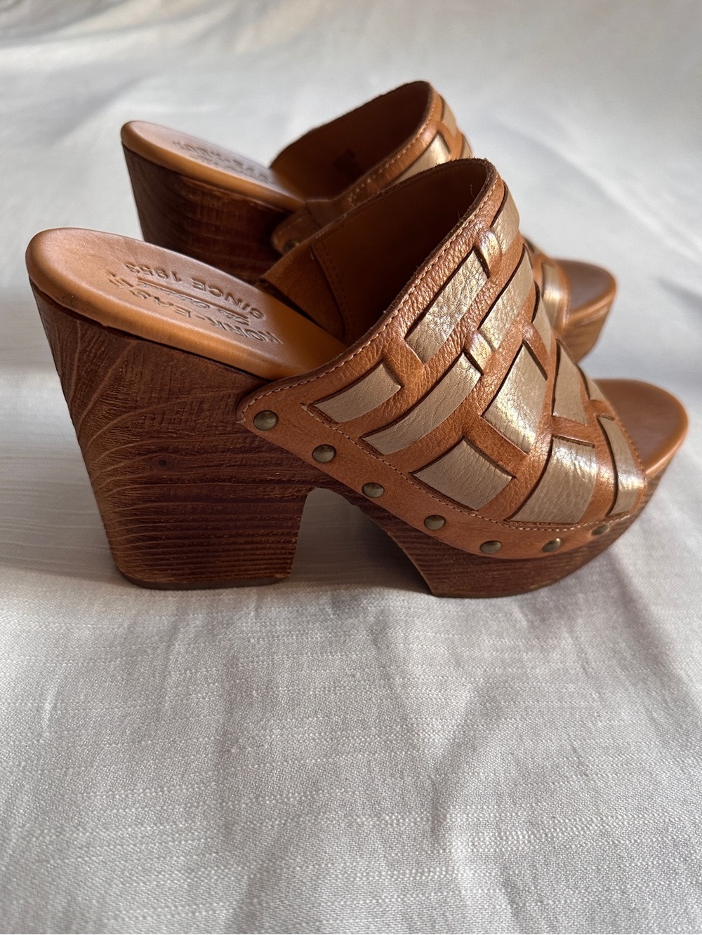 Kork-Ease Charissa Two-Tone Woven Leather Platform Clogs Mules | 9 - Picture 2 of 12